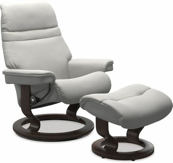LARGE Sunrise Recliner - Batick Platinum Grey Leather & Classic Wenge Base 