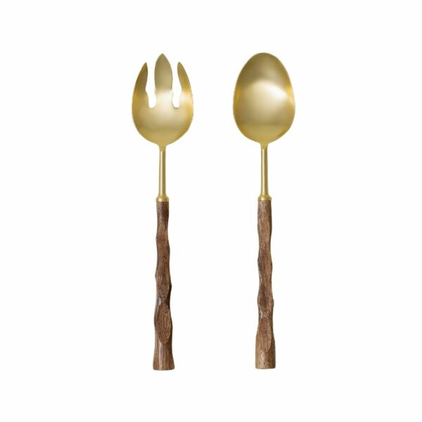 Gold and Wood Salad Servers