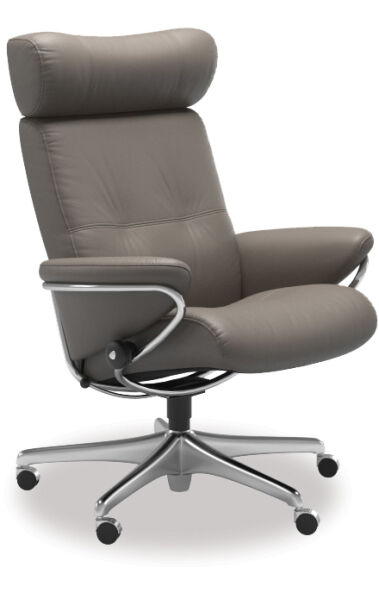 Stressless&reg; Berlin Office Chair Adjustable Headrest - Velaro Grey & Polished Metal Base Only