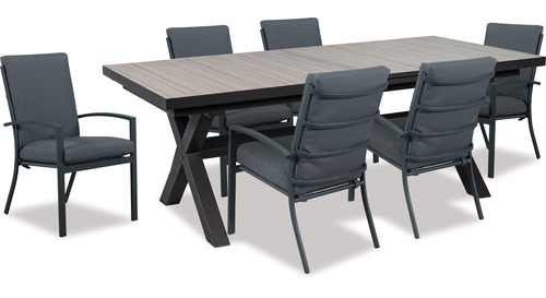 Lilac 2020 Oblong Extension Outdoor Table & Matzo High Back Chairs x 6 - Gun Metal Grey